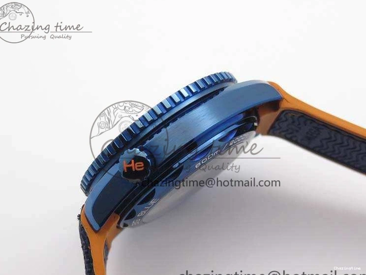 0818 FreshLook Planet Ocean 45mm GMT Blue DLC Black OMF Best Edition Blue Dial On Blue Gummy Strap A 8123